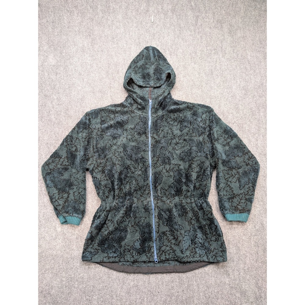 Vintage Columbia Womens XL Fleece Hooded Jacket Green Leaf Anorak Sherpa y2k 90s